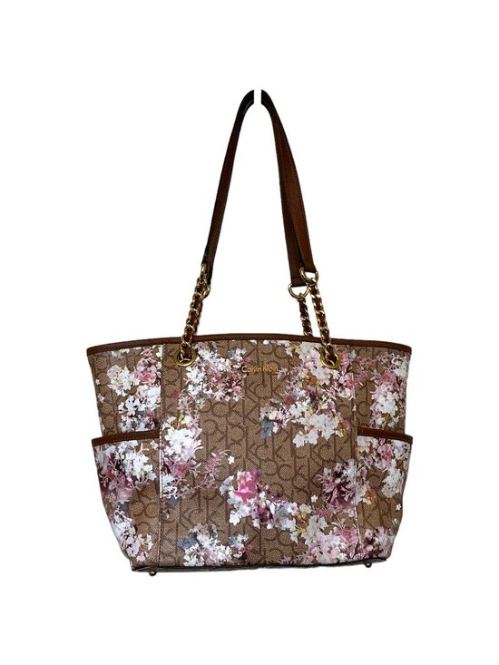 Calvin Klein Handbags - Calvin Klein Signature Hayden Floral CK Logo Satchel Tote Bag Chain Handles